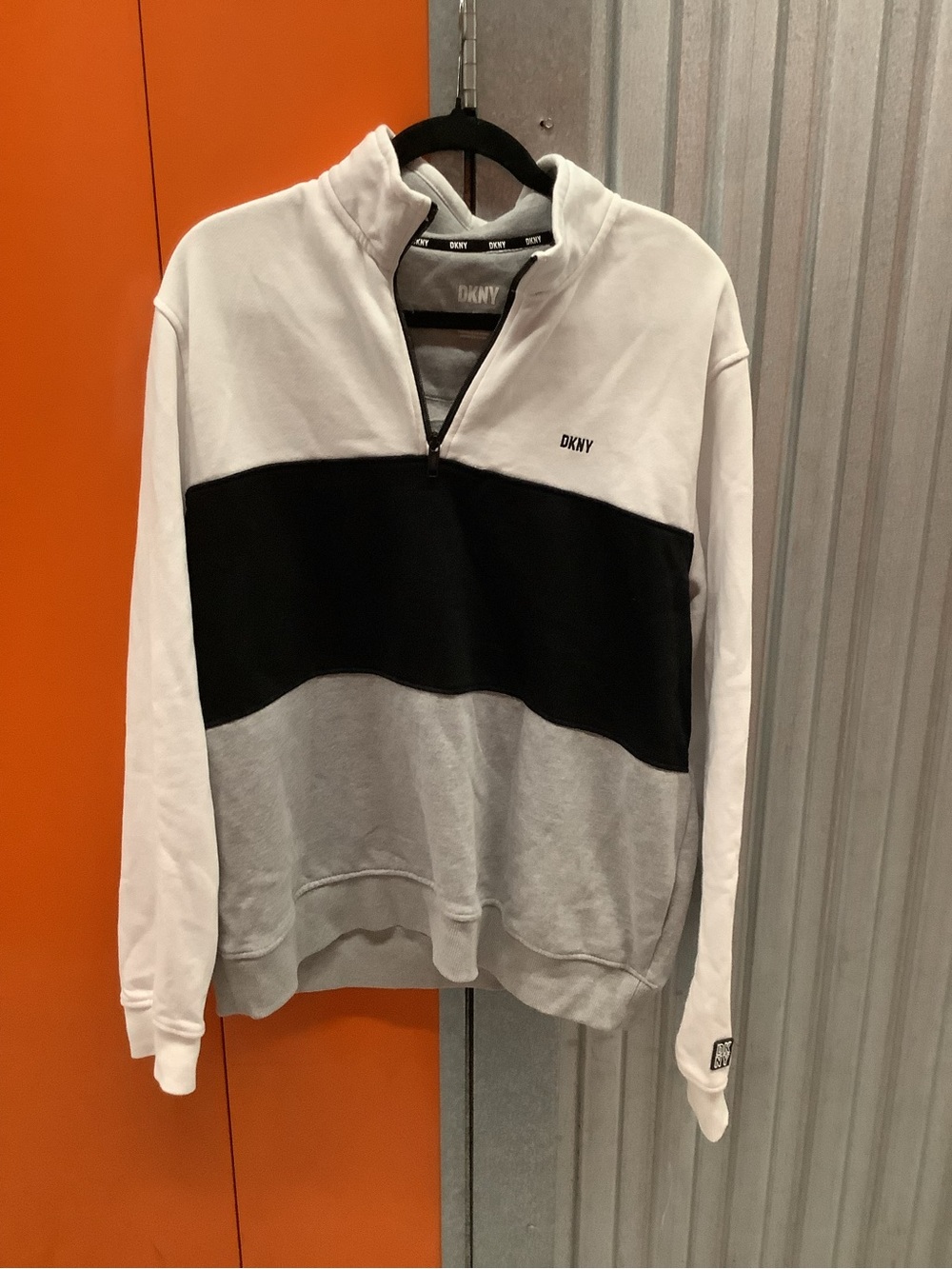 DKNY Men’s Colorblock Zip Pullover in White, Black & Gray